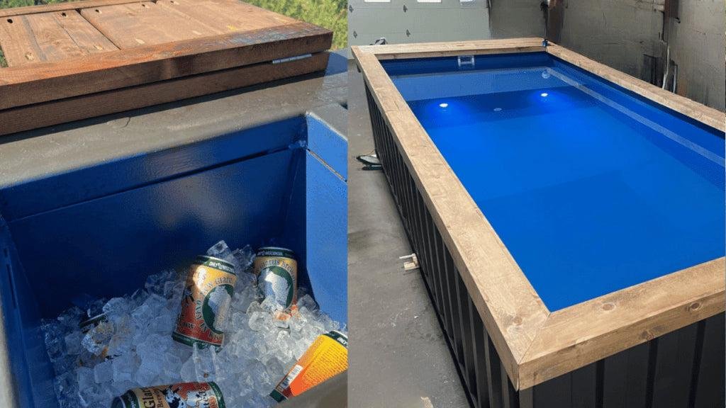 Piscina contenedor de 20 pies con terraza y nevera integrada
